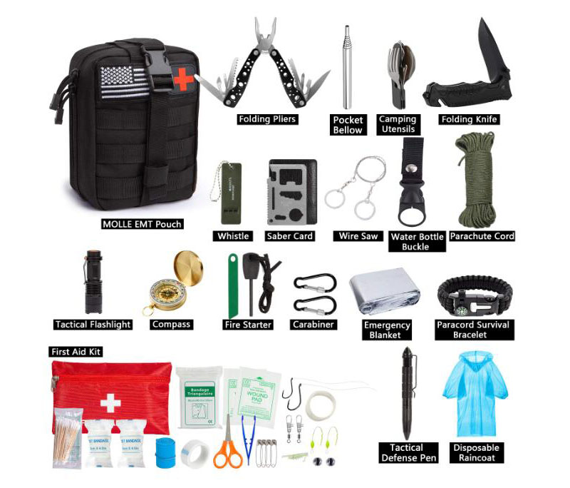 43-ü 1-də Molle Çantası ilə İlk Yardım Dəstəsi Survival Ötürücü Kit (7)