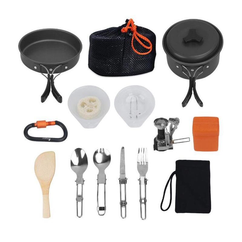 16 Pcs Camping Cookware Stove Carabiner Bug Out Bag Cookset Folding Spork Set (5)