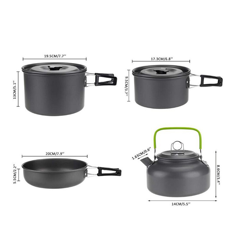 Camping Cookware Mess Kit with Pot Pan Kettle Bowls for 5 persons (6)